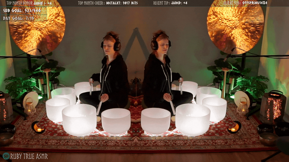 RubyTrue playing singing bowls in an ASMR stream on Twitch
