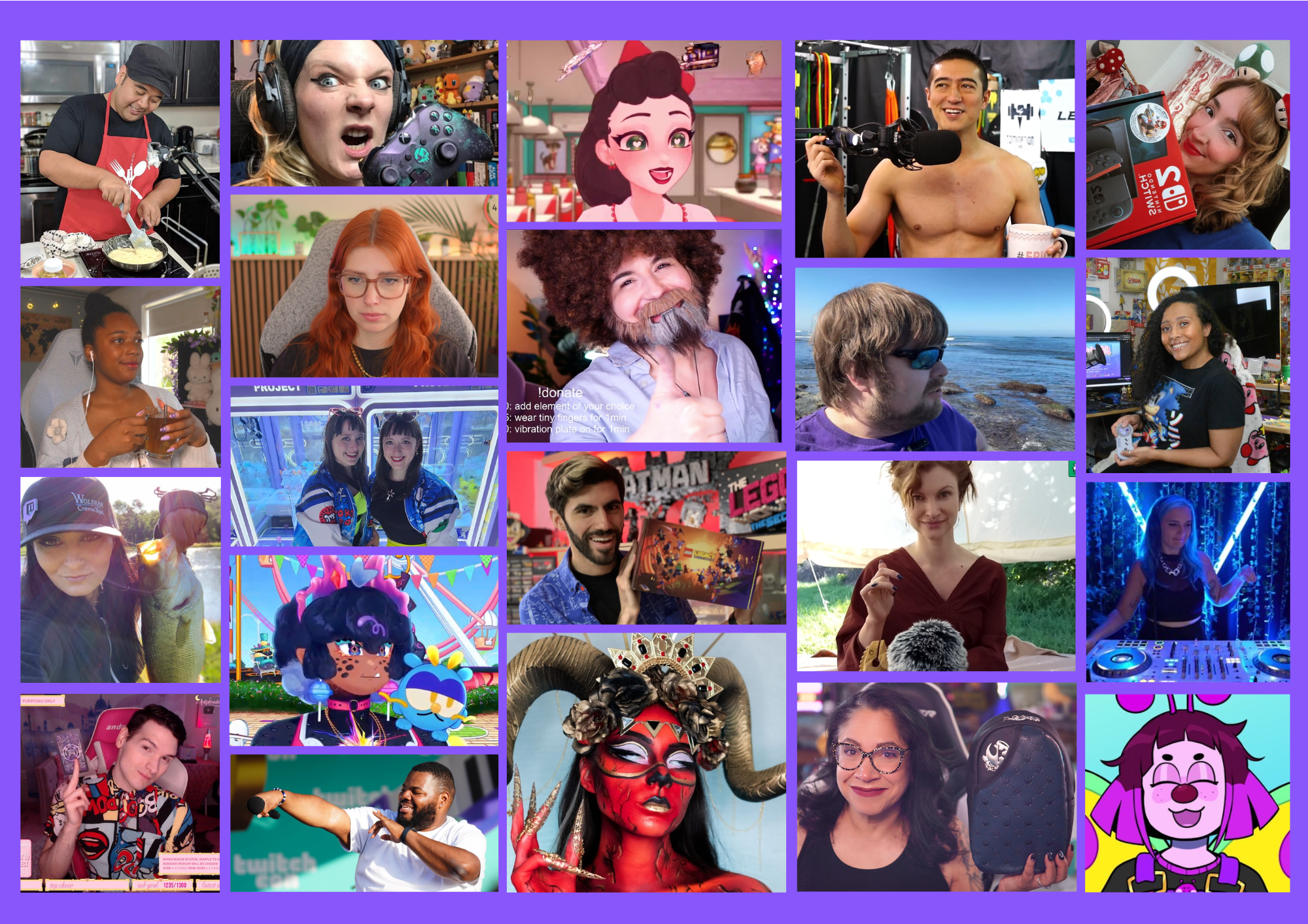 A grid of images showcasing Twitch's most popular categories and some of their creators.