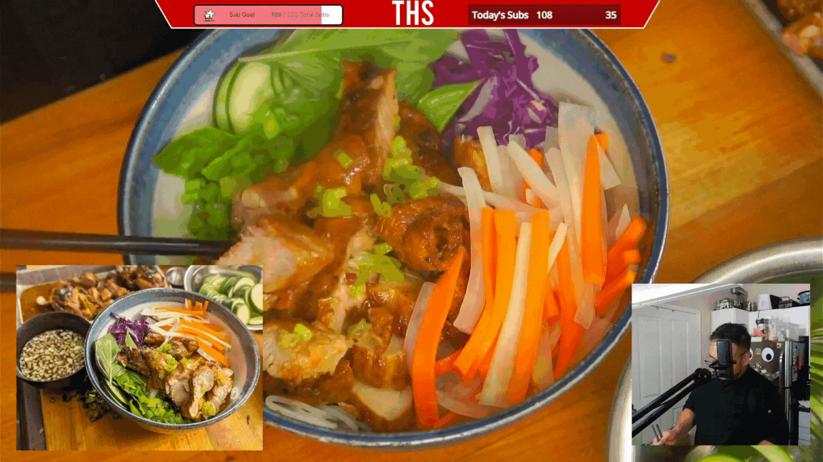 TheHungerService pouring fish sauce over a vermicelli bowl