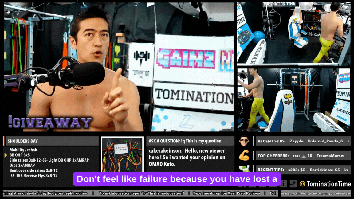 Tomination Time giving fitness encouragement when reaching a weight loss plateau on stream.